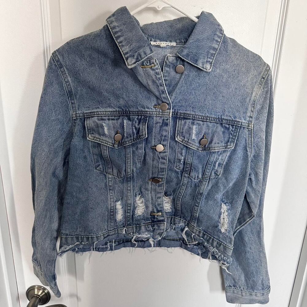 Distressed denim crop jacket jacket